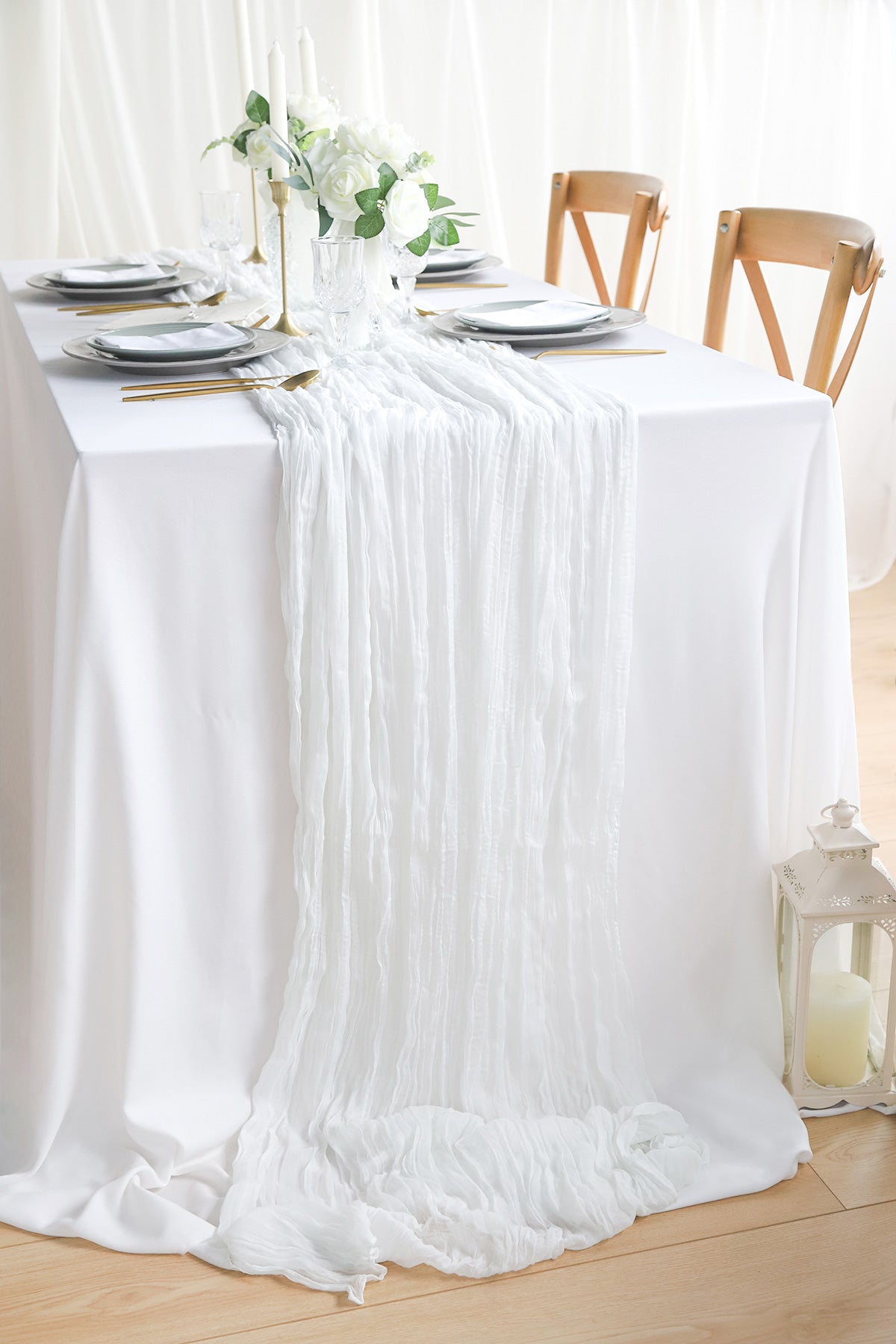 2 Pcs Cheesecloth Table Runner - White