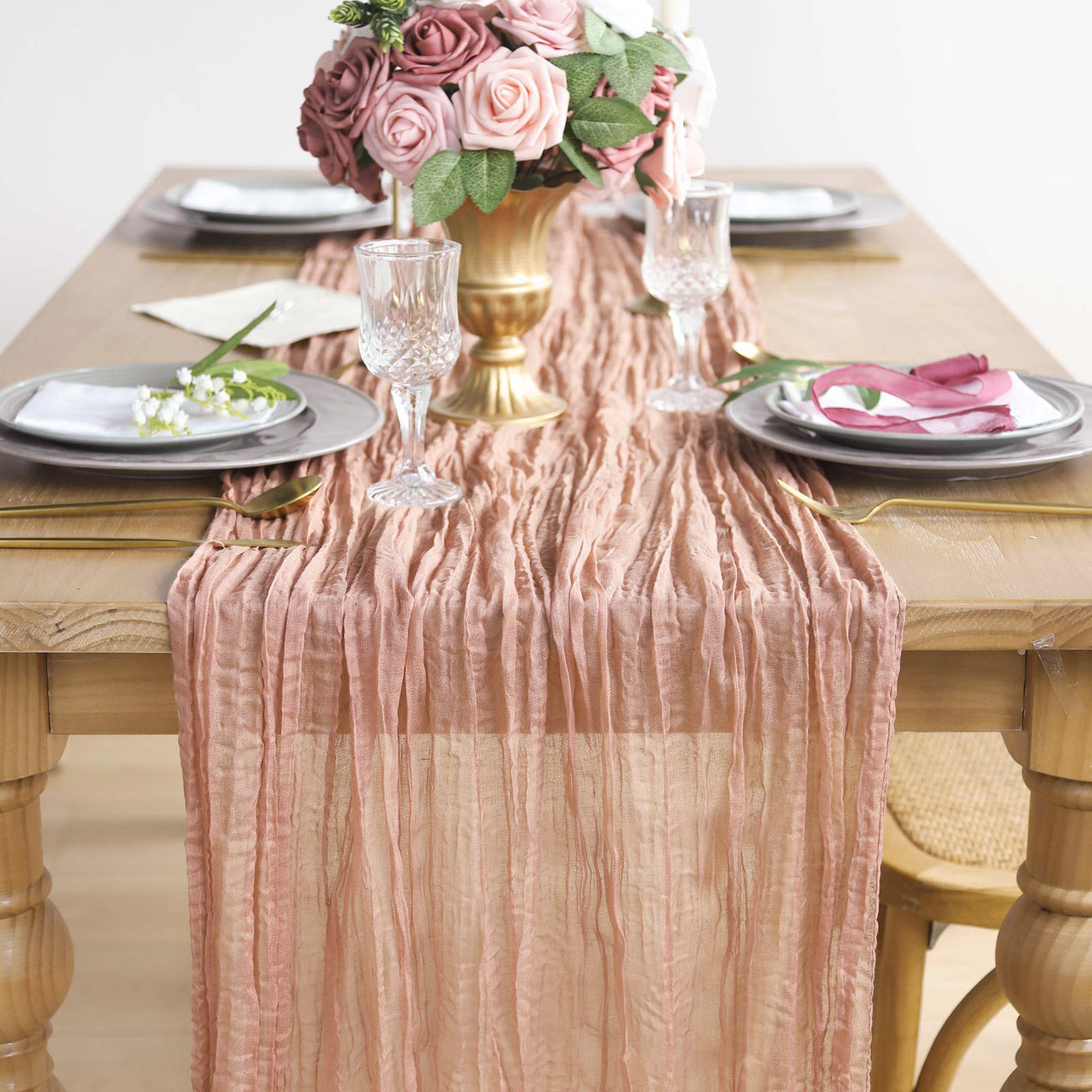 2 Pcs Cheesecloth Table Runner - Coral