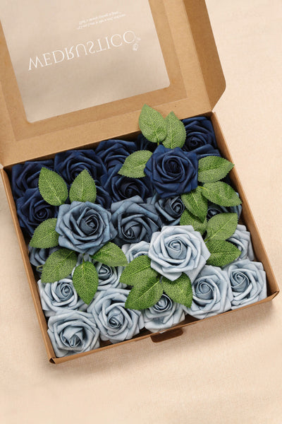 Gradient Color Foam Rose 25 Pcs - Sapphire Blue Ombre
