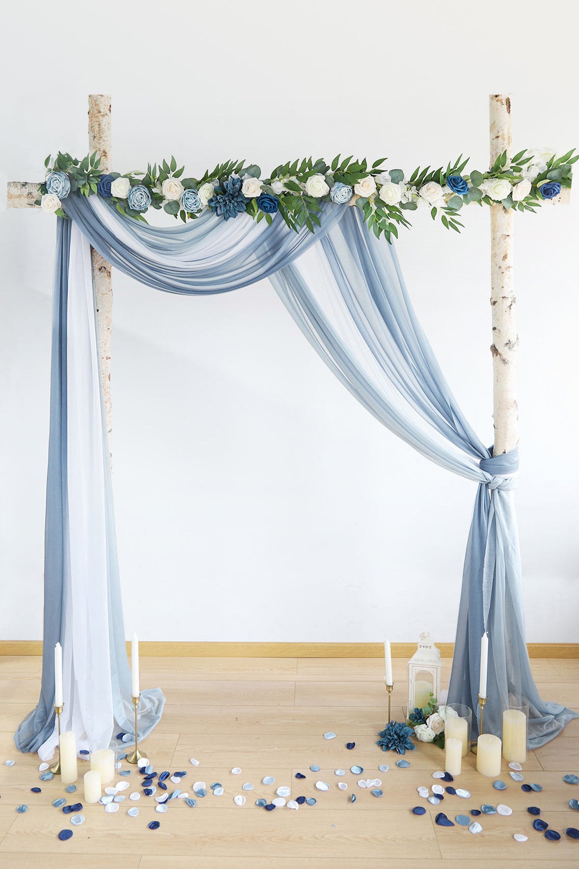 3 Pcs Romantic Wedding Arch Draping 29"w x 19.7ft - Dusty Blue & White & Gray