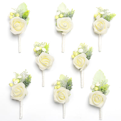 Wedding Boutonnieres with Pins Set of 8 - White