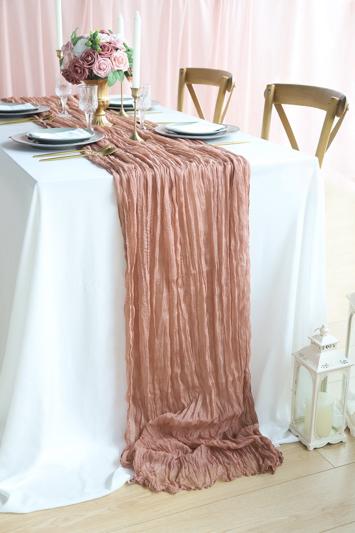 2 Pcs Cheesecloth Table Runner - Coral