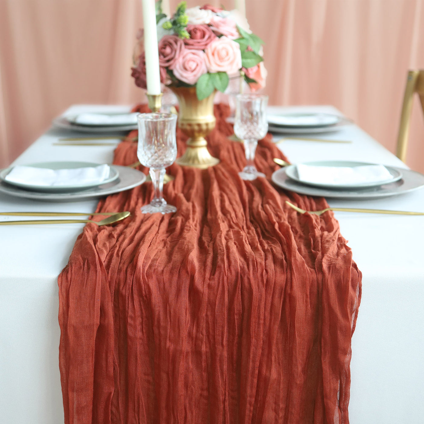 2 Pcs Cheesecloth Table Runner - Terracotta