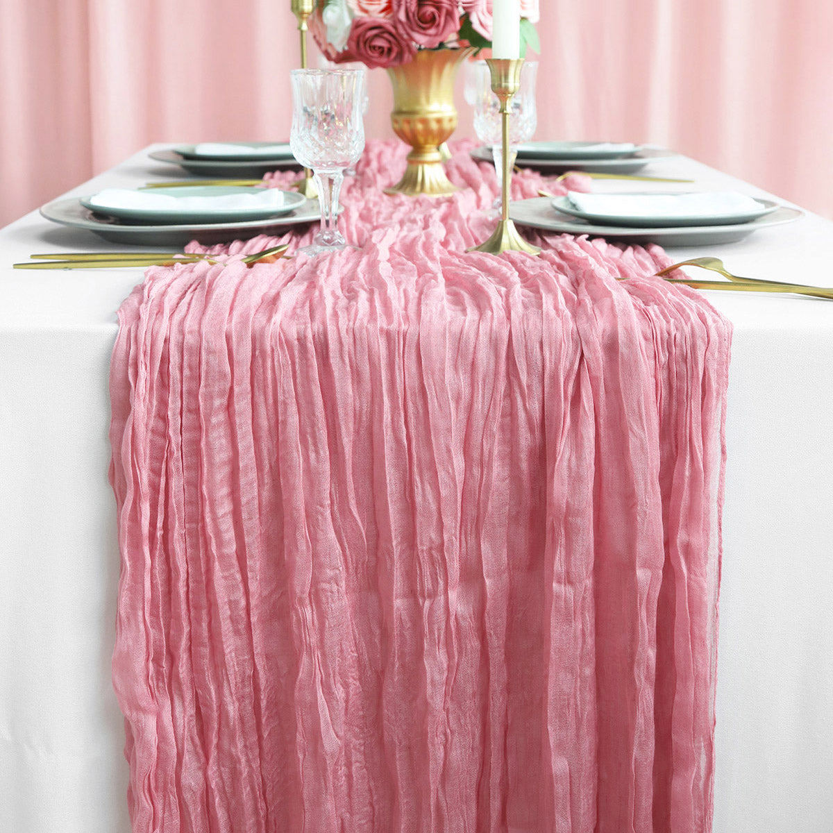 2 Pcs Cheesecloth Table Runner - Dusty Rose