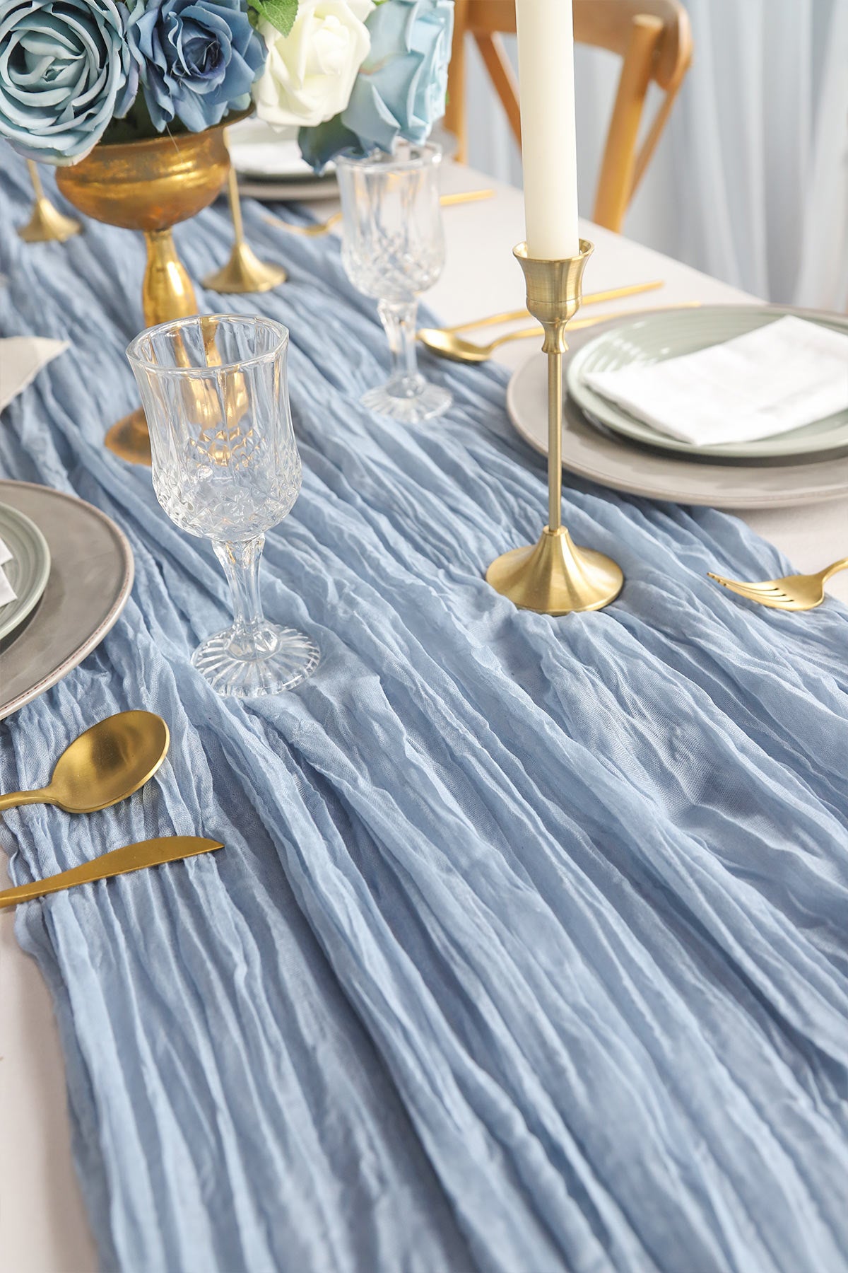 2 Pcs Cheesecloth Table Runner - Dusty Blue