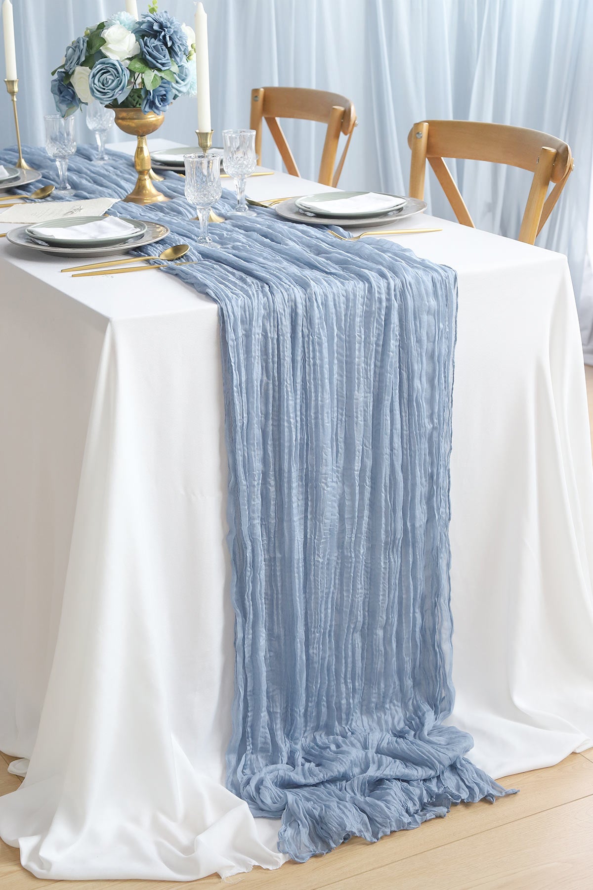 2 Pcs Cheesecloth Table Runner - Dusty Blue