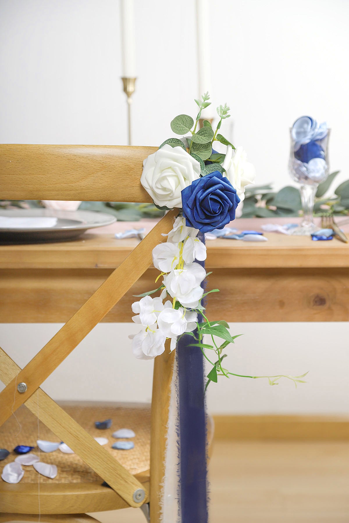 Handmade Wedding Aisle Decorations Chair Flowers Set of 8 - Royal Blue