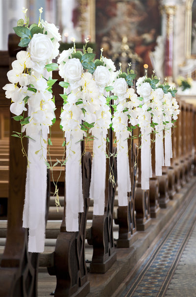Handmade Wedding Aisle Decorations Chair Flowers Set of 8 - White Cream