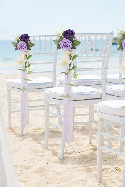 Handmade Wedding Aisle Decorations Chair Flowers Set of 8 - Lavender Purple