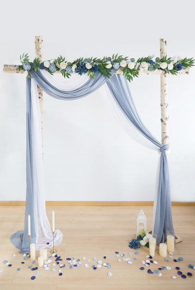 2 Pcs Rustic Wedding Arch Draping 29"w x 19.7ft - Dusty Blue & White
