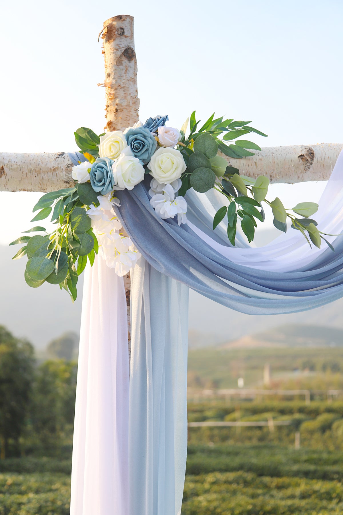 Artificial Flowers - Wedding Flower Box Set - DIY Bridal Bouquet, Centerpieces, Aisle Flower Decor - Dusty Blue & White