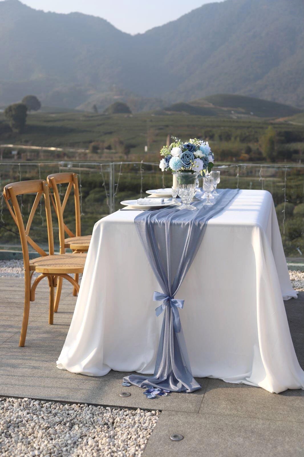 Wedding Reception & Altar Decor, Chiffon Wedding Table Runner 29"w x 10ft- Dusty Blue
