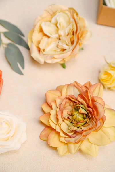 Artificial Flowers - Wedding Flower Box Set - DIY Bridal Bouquet, Centerpieces, Aisle Flower Decor - Terracotta & Coral