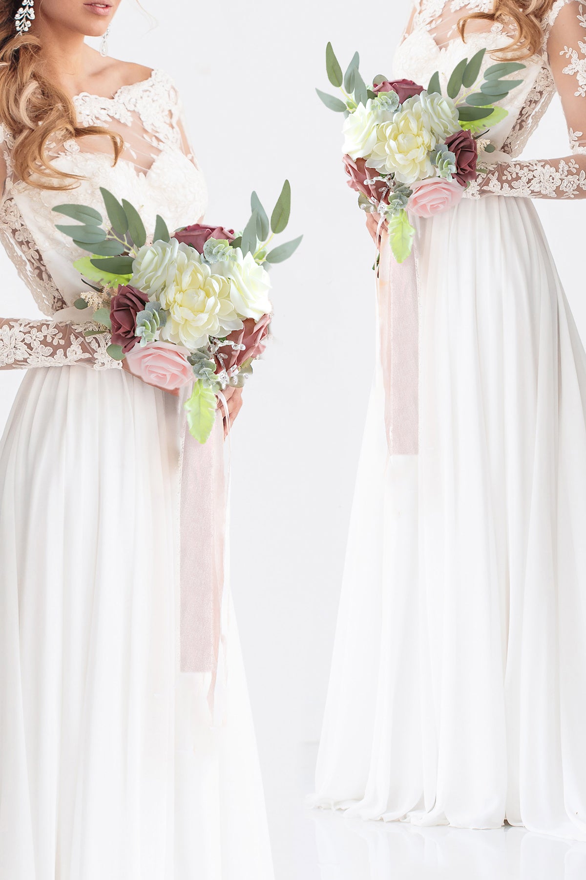8''/10'' Bridesmaid Bouquets, Set of 4, Wedding Centerpieces - Dusty Rose