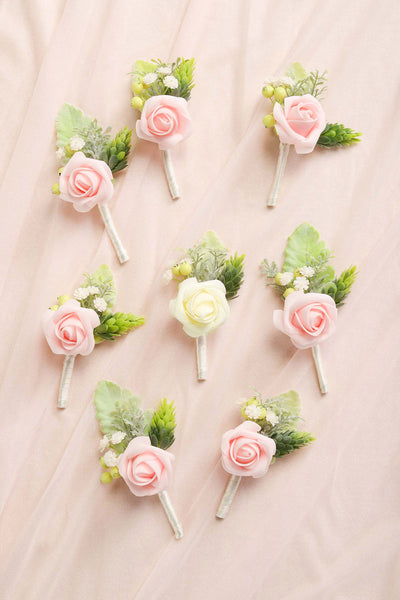 Wedding Boutonnieres with Pins Set of 8 - Blush Pink