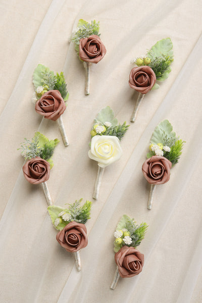 Wedding Boutonnieres with Pins Set of 8 - Dusty Pink