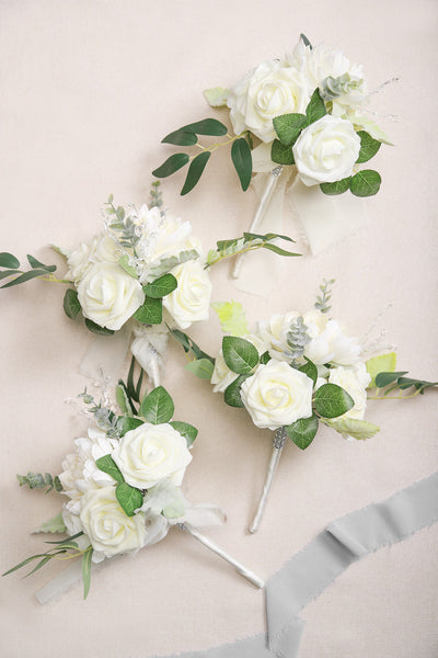 8''/10'' Bridesmaid Bouquets, Set of 4, Wedding Centerpieces - White