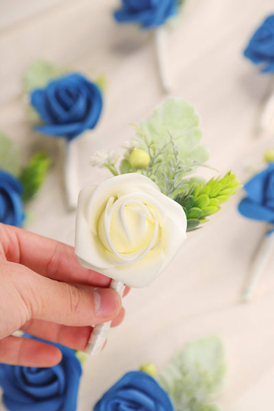 Wedding Boutonnieres with Pins Set of 8 - Royal Blue