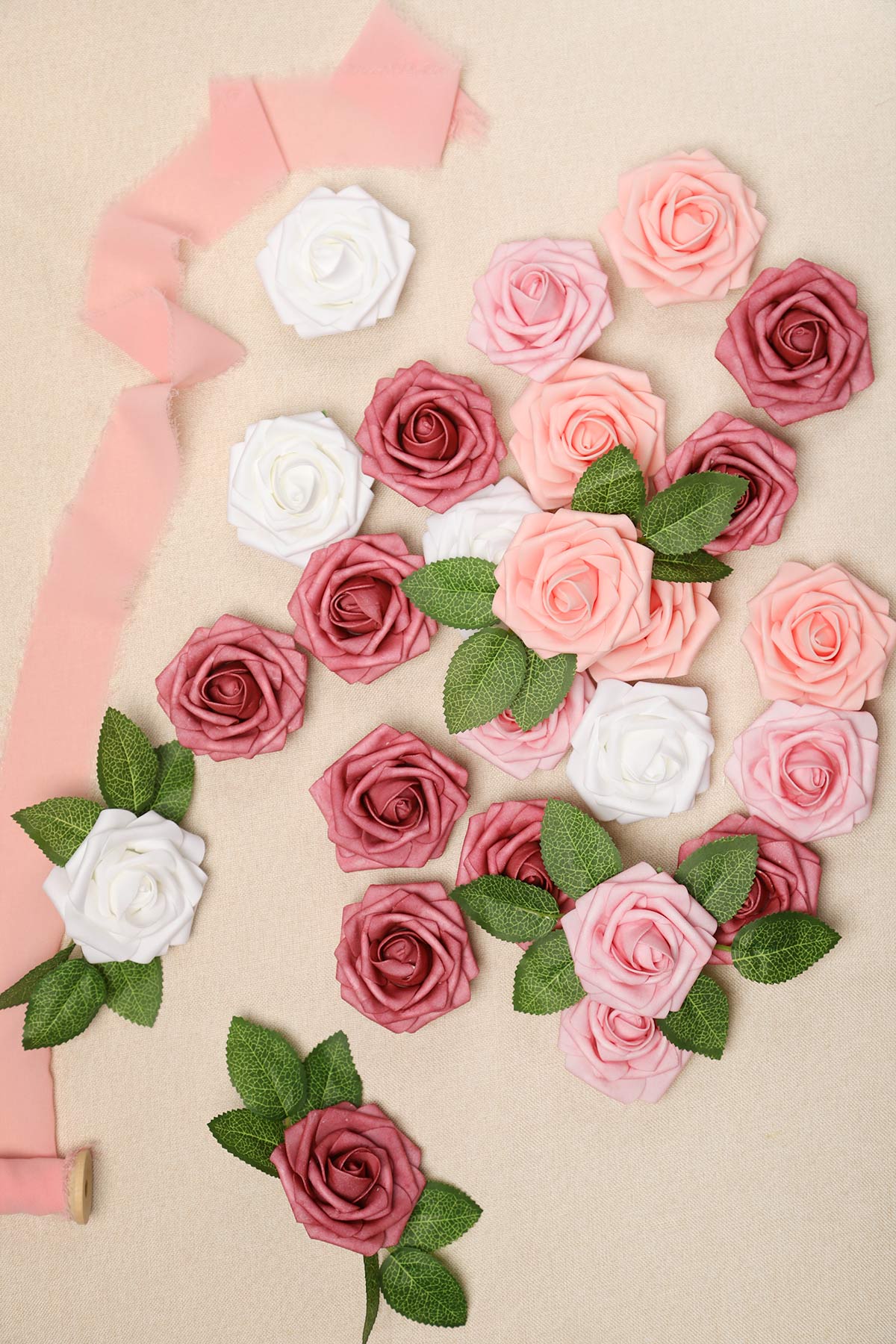 Gradient Color Foam Rose 25 Pcs - Dusty Pink Ombre