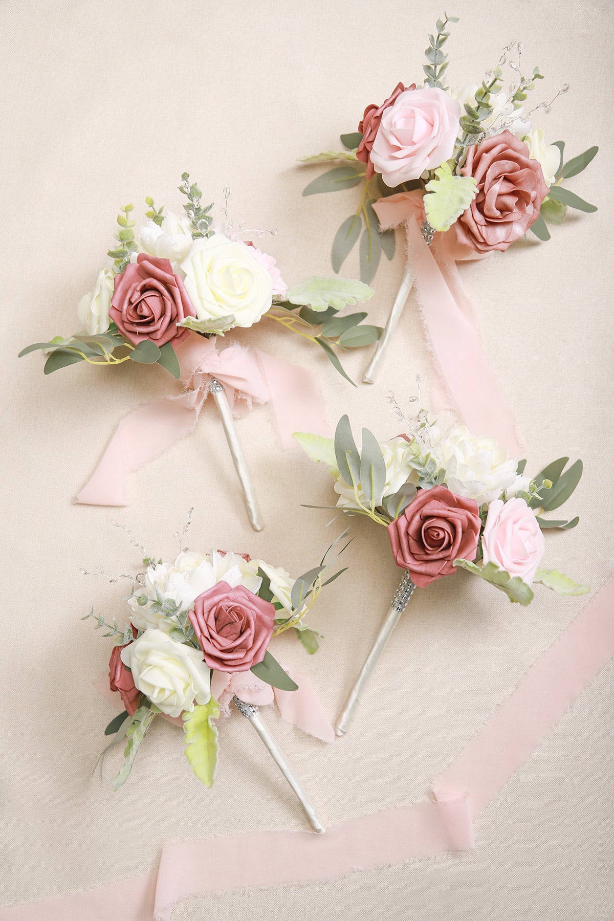 8''/10'' Bridesmaid Bouquets, Set of 4, Wedding Centerpieces - 4 Colors