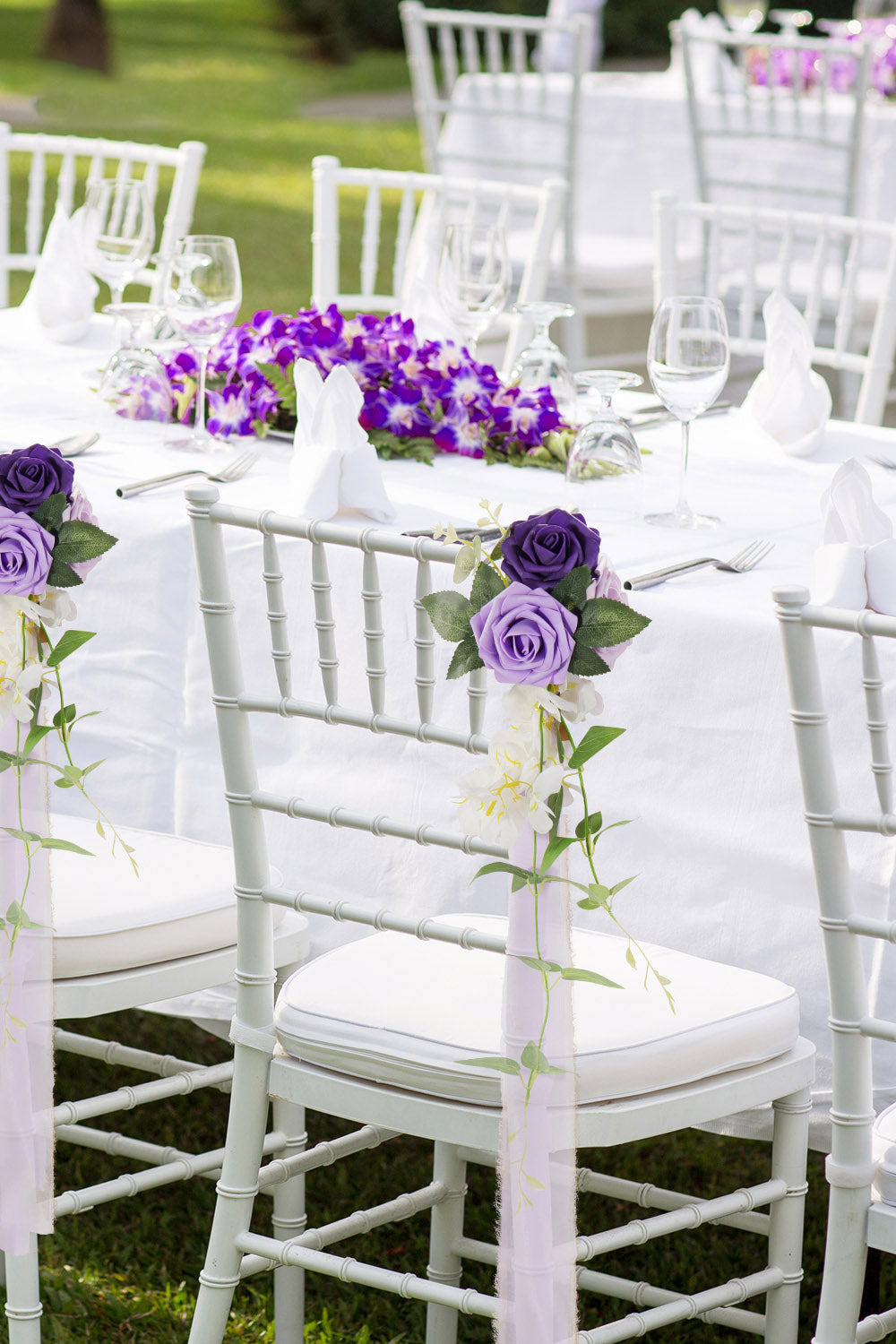 Handmade Wedding Aisle Decorations Chair Flowers Set of 8 - Lavender Purple