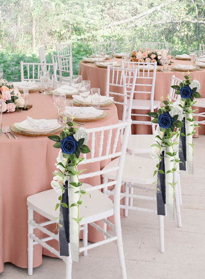 Handmade Wedding Aisle Decorations Chair Flowers Set of 8 - Royal Blue