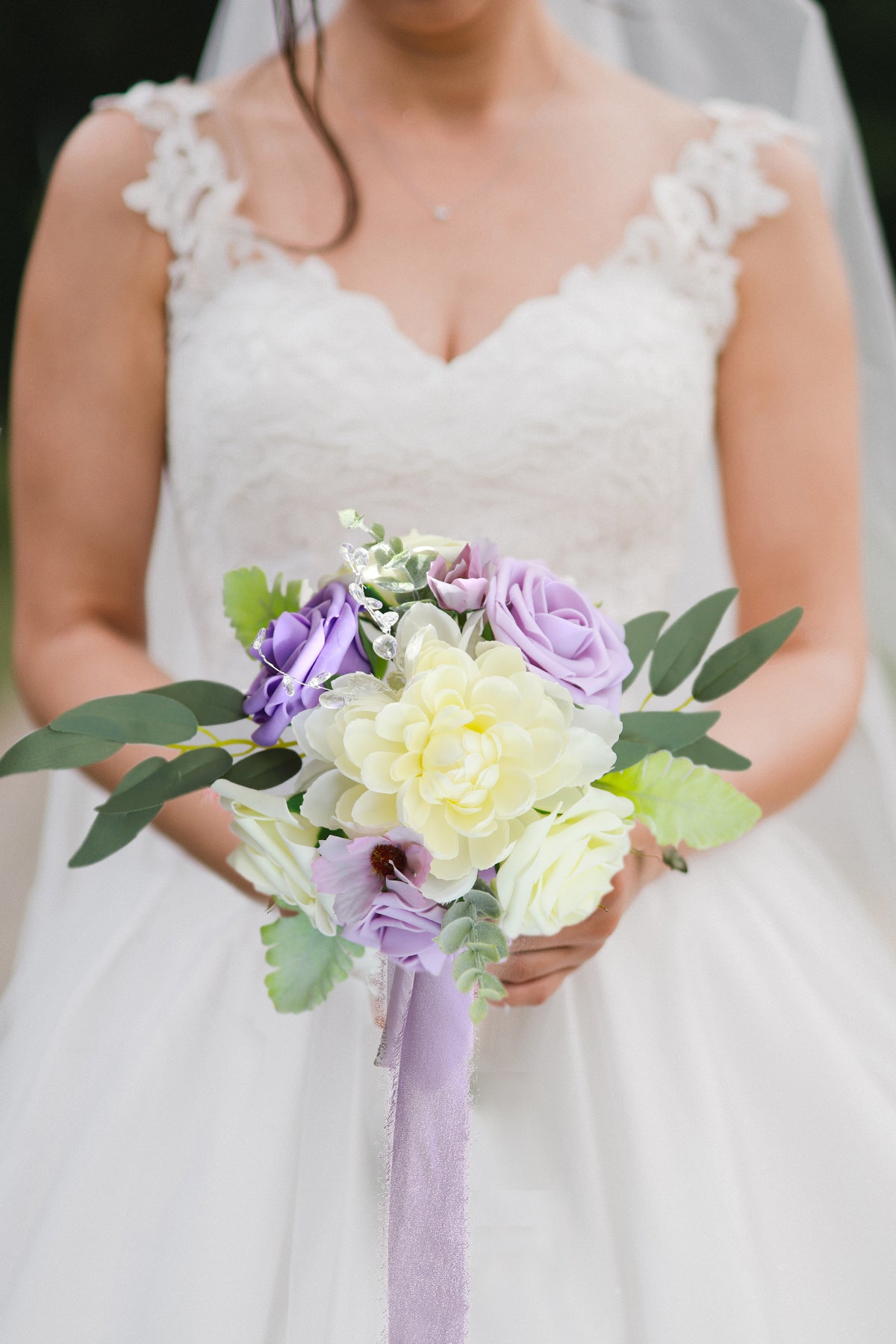 8''/10'' Bridesmaid Bouquets, Set of 4, Wedding Centerpieces - Lavender