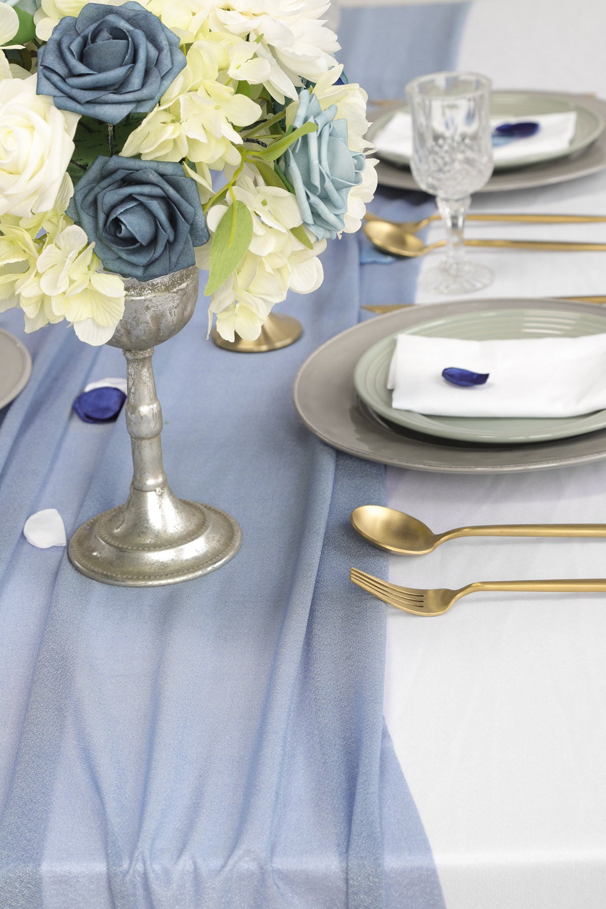 Wedding Reception & Altar Decor, Chiffon Wedding Table Runner 29"w x 10ft- Dusty Blue