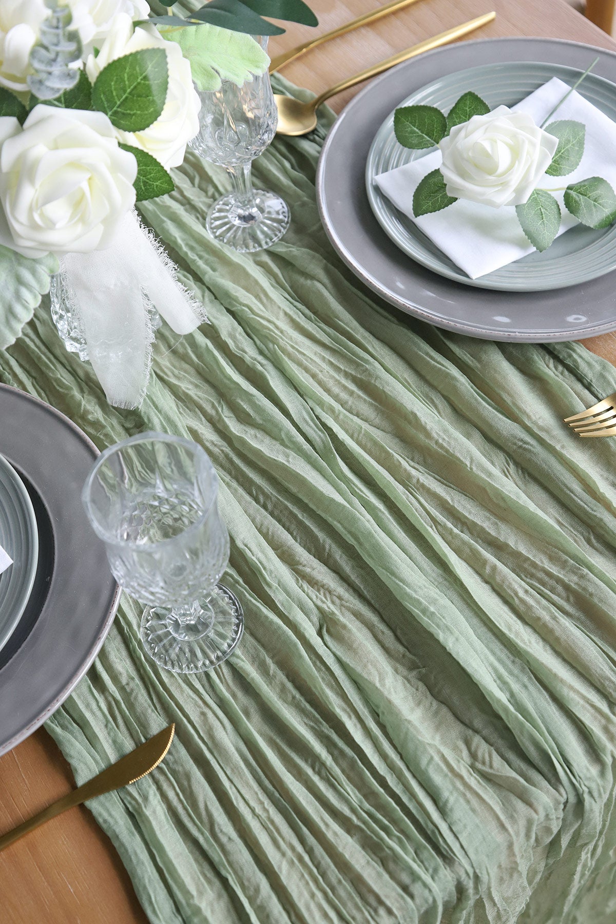 2 Pcs Cheesecloth Table Runner - Sage Green