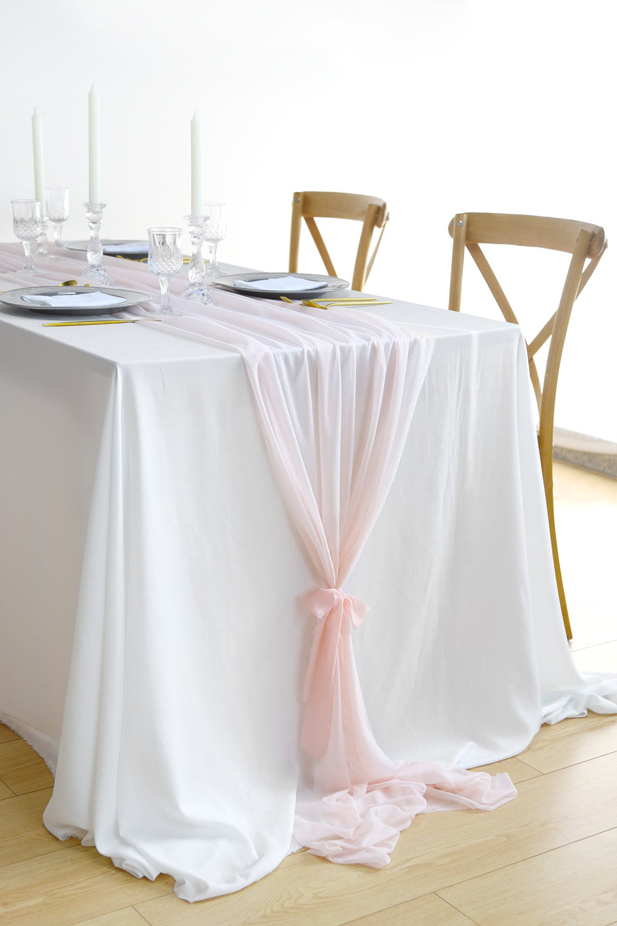 Wedding Reception & Altar Decor, Chiffon Wedding Table Runner 29"w x 10ft - Blush Pink
