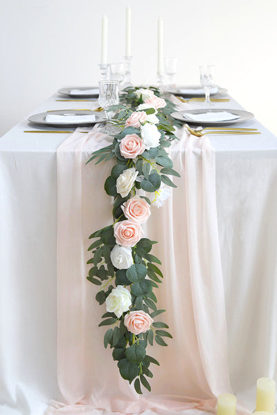 Wedding Reception & Altar Decor, Chiffon Wedding Table Runner 29"w x 10ft - Blush Pink