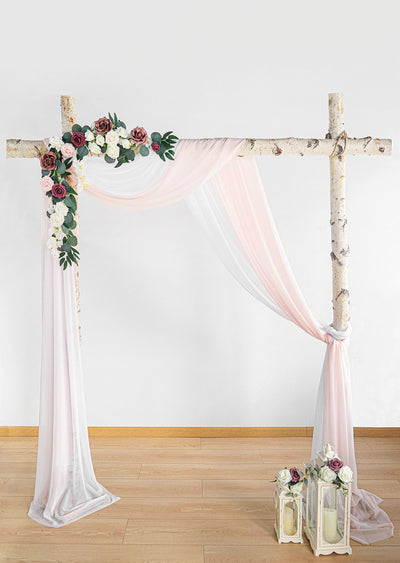 2 Pcs Rustic Wedding Arch Draping 29"w x 19.7ft - Blush Pink & White