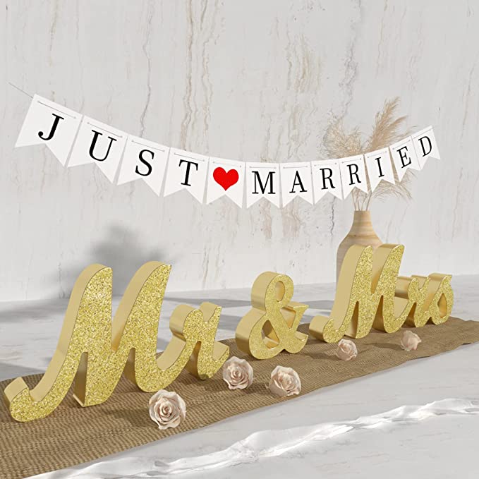 Mr & Mrs Signs, Wedding Decor Set, 3 Pcs - 2 Colors