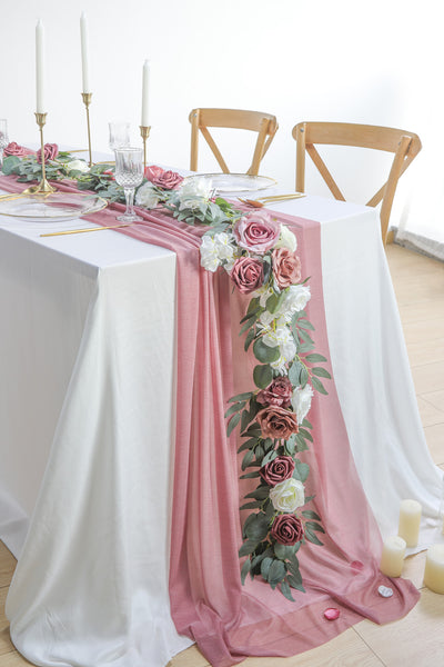 Wedding Reception & Altar Decor, Chiffon Wedding Table Runner 29"w x 10ft - Mauve