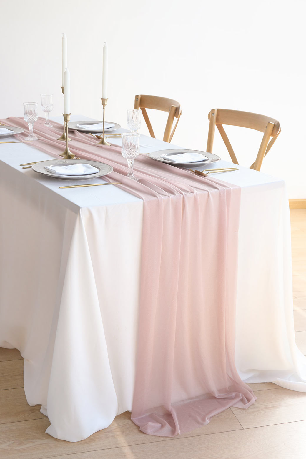 Wedding Reception & Altar Decor, Chiffon Wedding Table Runner 29"w x 10ft- Dusty Pink
