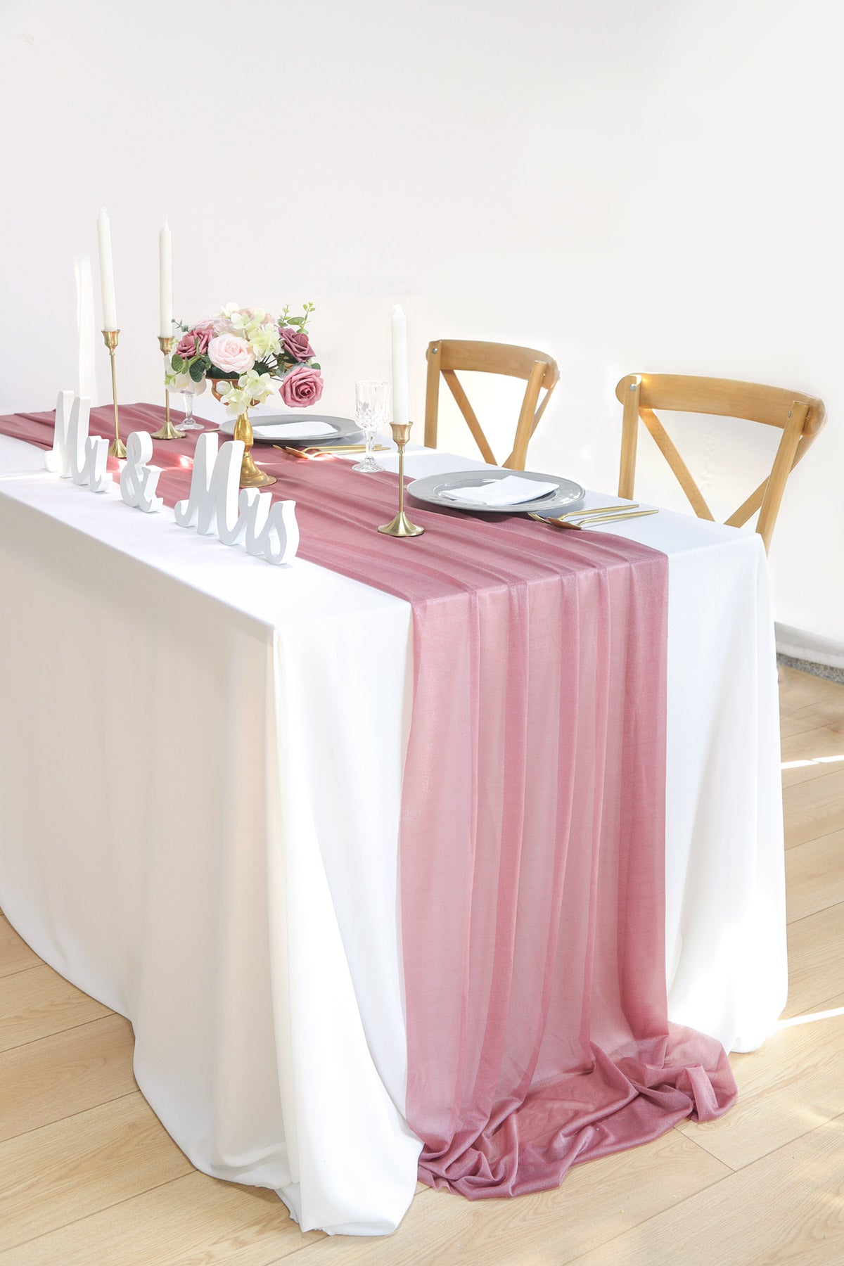 Wedding Reception & Altar Decor, Chiffon Wedding Table Runner 29"w x 10ft - Mauve