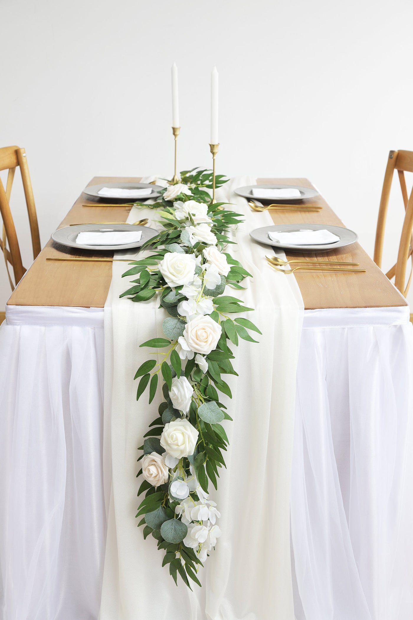 Wedding Reception & Altar Decor, Chiffon Wedding Table Runner 29"w x 10ft - Ivory
