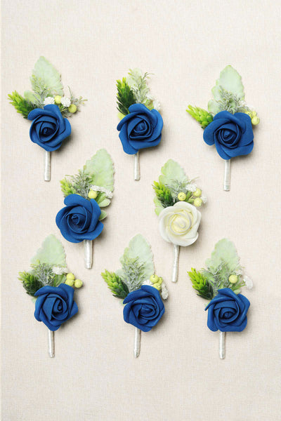 Wedding Boutonnieres with Pins Set of 8 - Royal Blue