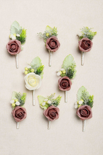 Wedding Boutonnieres with Pins Set of 8 - Dusty Pink