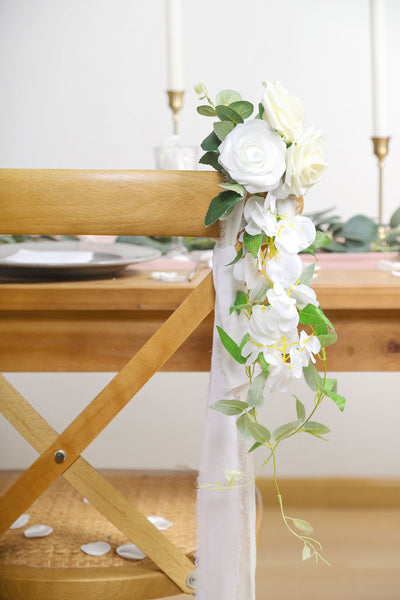 Handmade Wedding Aisle Decorations Chair Flowers Set of 8 - White Cream