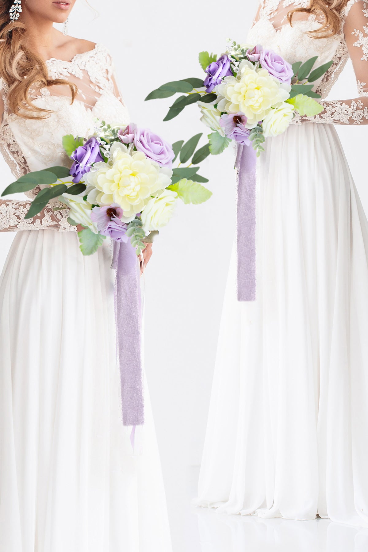 8''/10'' Bridesmaid Bouquets, Set of 4, Wedding Centerpieces - Lavender